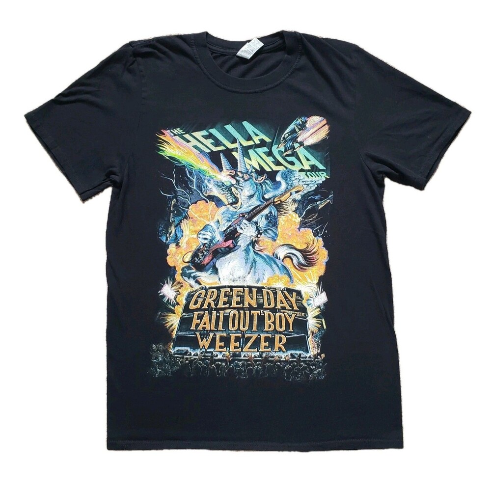 Green Day Fallout Boy Weezer Hella Mega Tour 2021 Size Small Mens Black T-Shirt